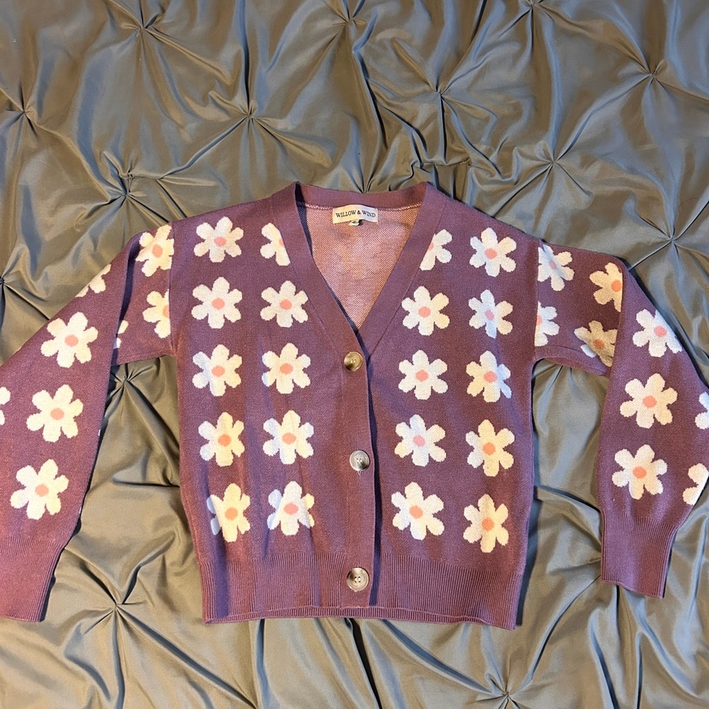 Purple Floral Cardigan Sweater